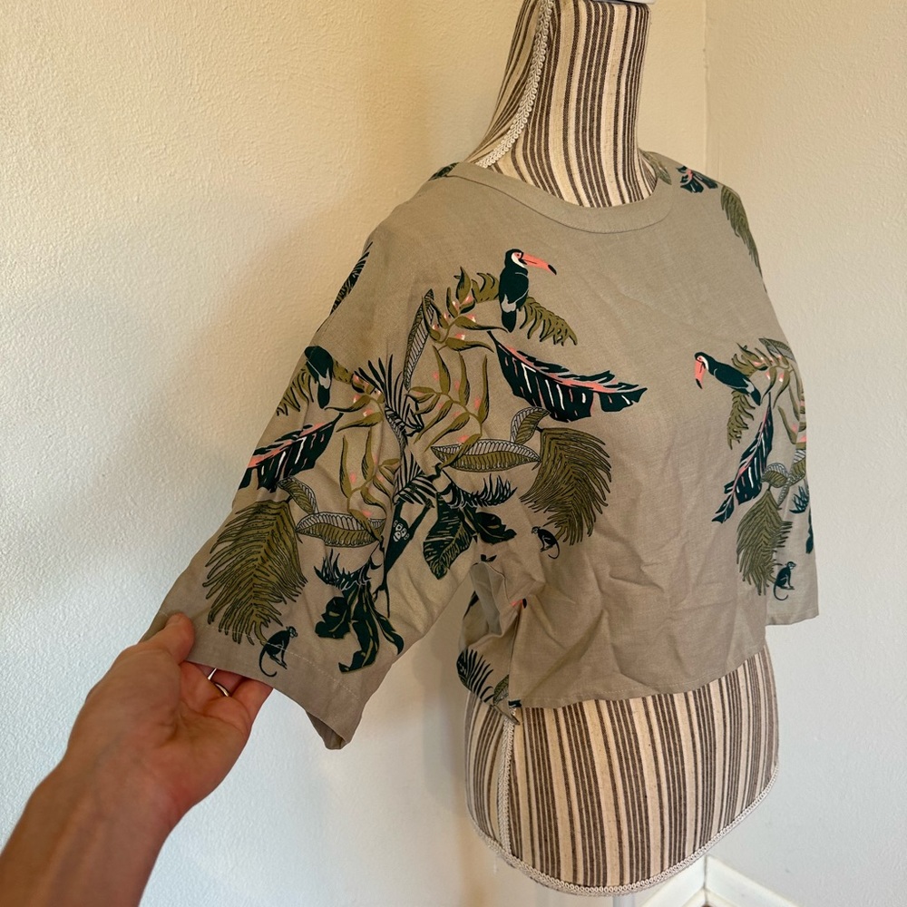 Native Youth Tropical Bird Crop Top Resort Wear Women's XS